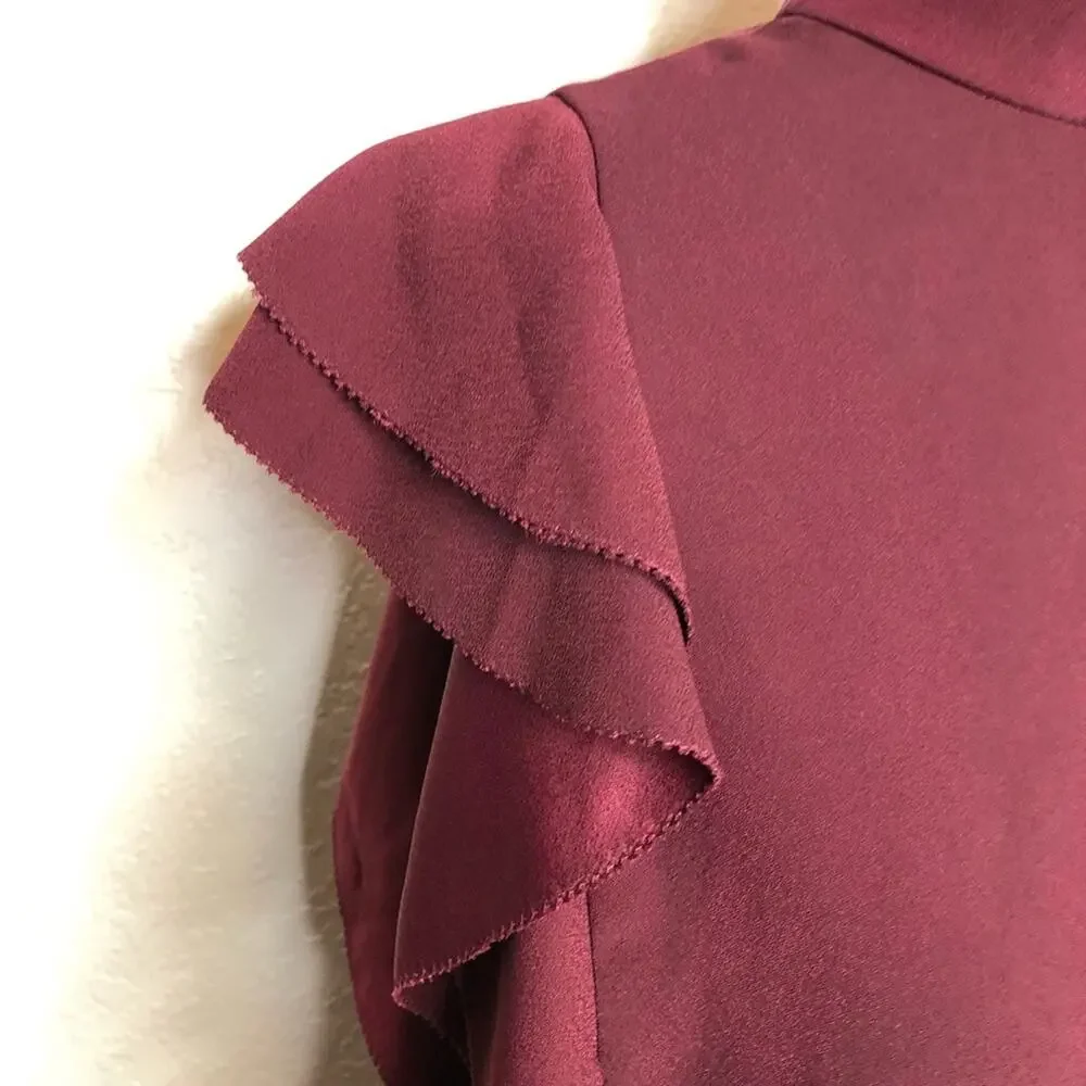Kate Spade maroon wine burgundy ruffle trim sleeveless shift dress size 8